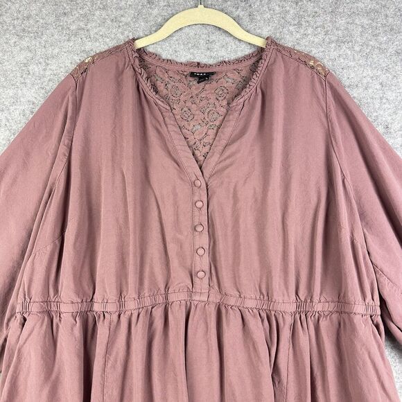 Torrid Mini Challis Ruffle Neck Shirt Dress Womens 3X Rose Taupe Pockets Lace - Picture 3 of 16